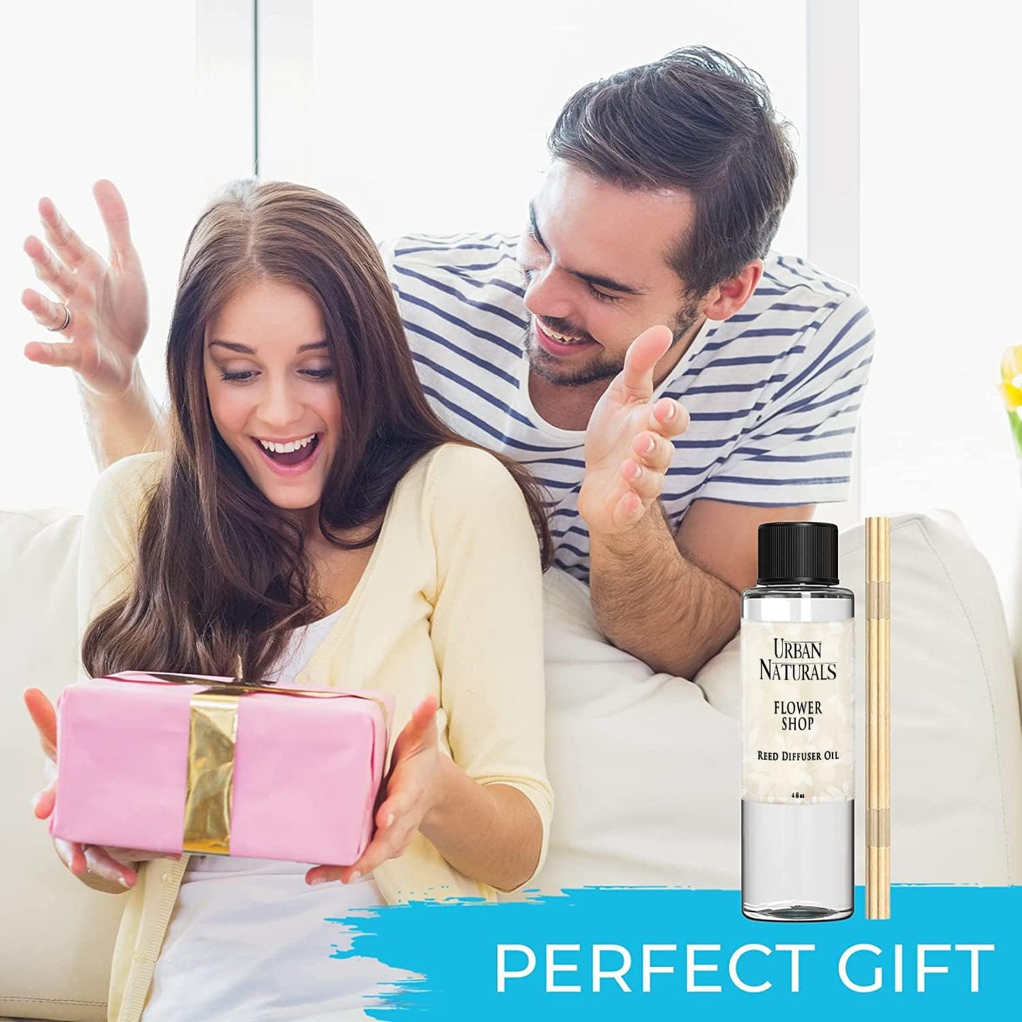 Urban Naturals Reed Diffuser Oil Refill Flower Shop, Violets, Daisies, Hyacinth, Rose Petals, 4 oz + Free Reed Sticks, Made in The USA