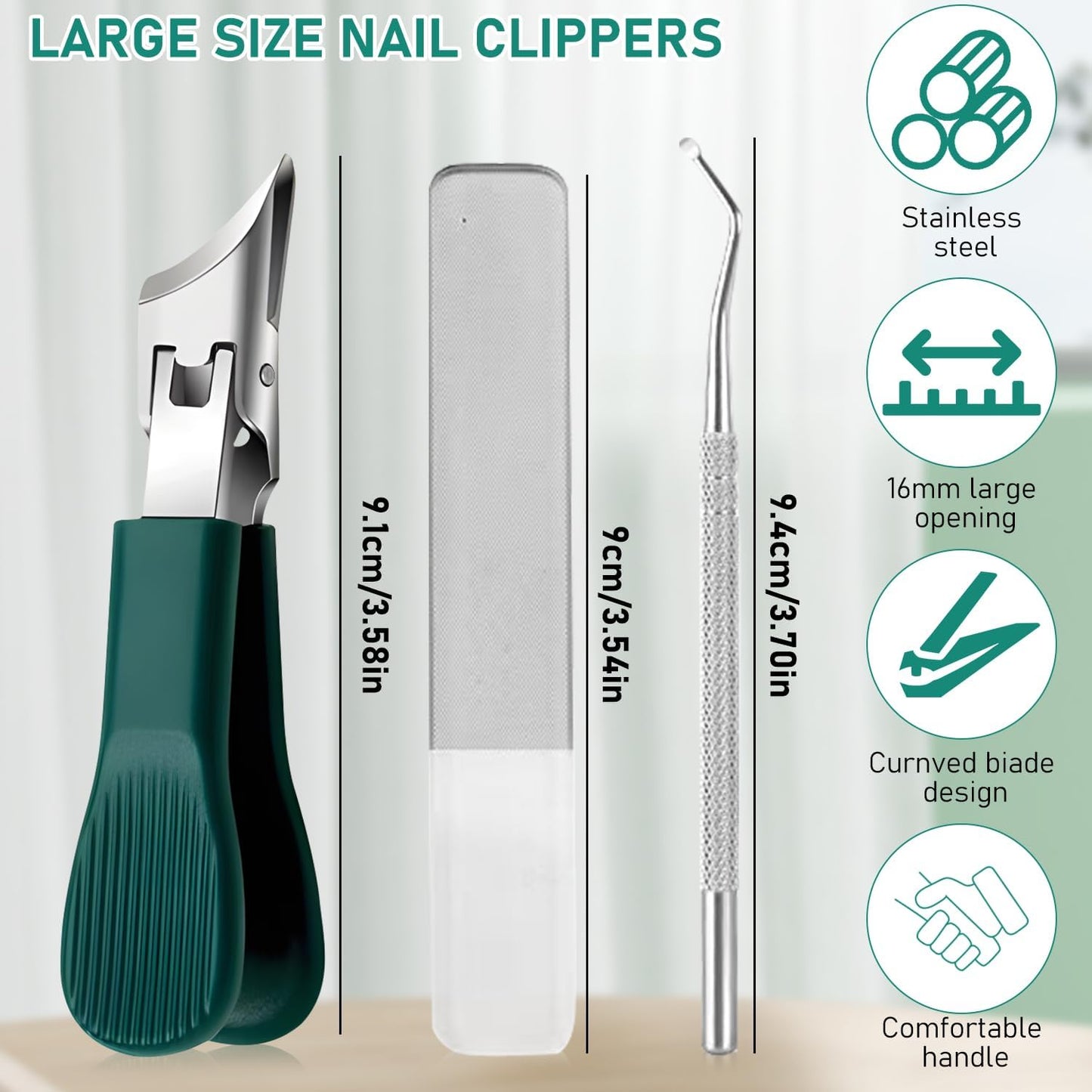Eagle Beak Beveled Nail Clippers,Wide Jaw Opening Anti-Splash Slanted Nail Clipper,Slanted Jaw Ingrown Toenail Clippers for Thick Toenails (Green)