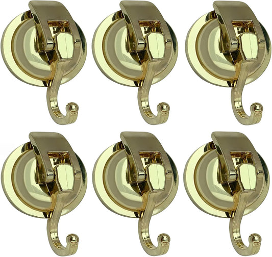 Heavy Duty Vacuum Suction Shower Hooks Glass Suction Cup Bathroom Robe Hooks, Reusable, No Hole Punched, for Garland Decoration (Gold, 6 Pack)