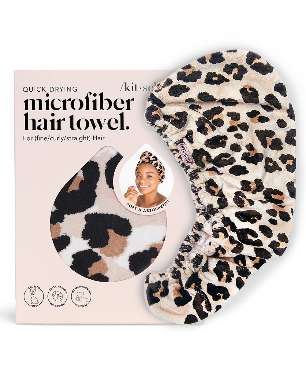 Kitsch Microfiber Hair Towel Wrap for Women - Microfiber Towel, Super Absorbent, Quick Dry, Anti-Frizz - for Long and Short Hairs, Turbans for Women, Hair Wrap - Leopard