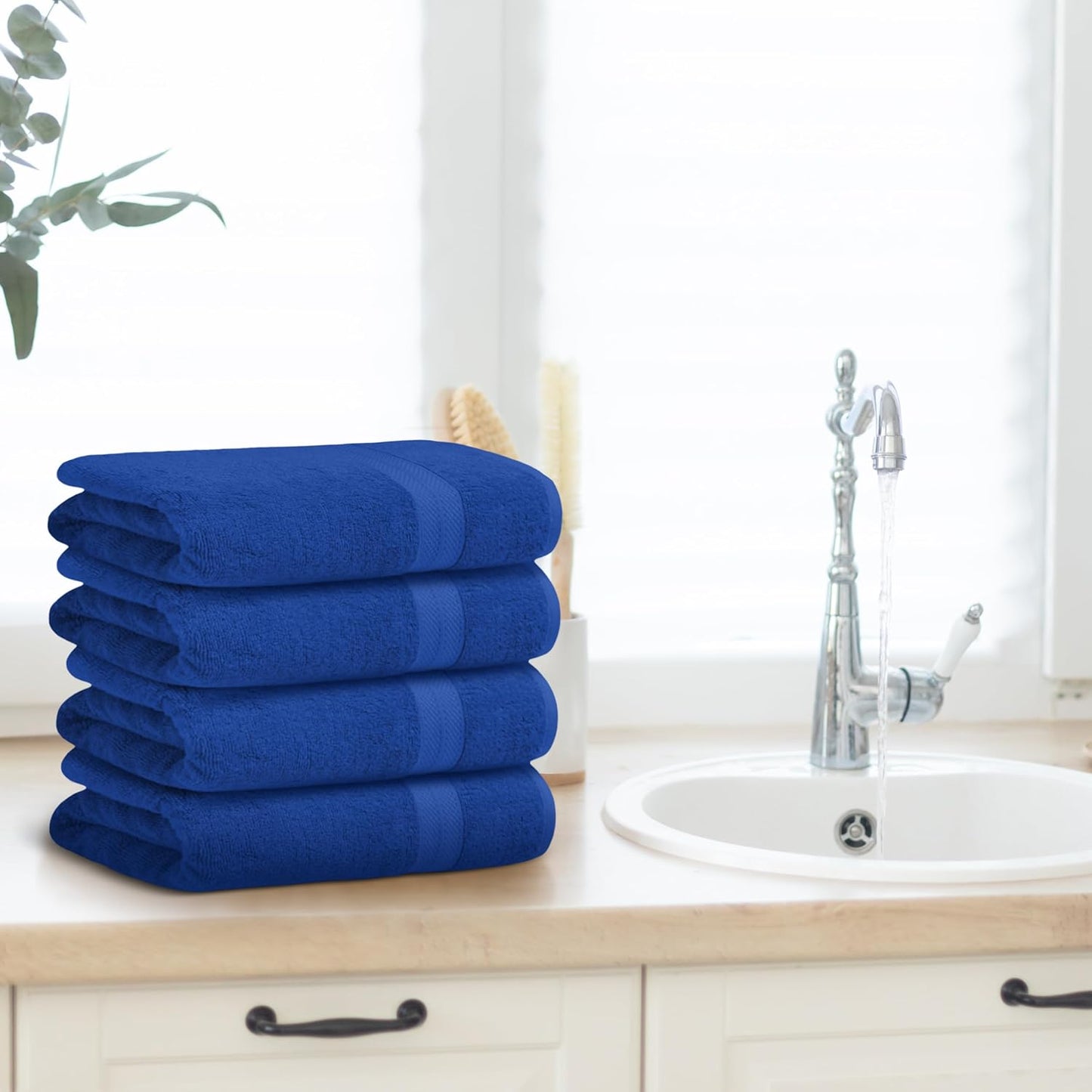 Avalon Towels Blue Bath Towels Set of 4 pcs (27x54 inches), 100% Cotton Towel Absorbent and Quick Dry Royal Blue Towels for Bathroom, Super Soft and Perfect for Daily Use