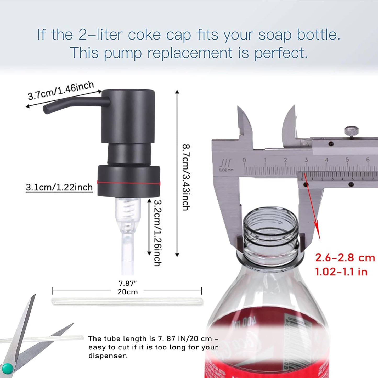 Soap Dispenser Replacement Pump, Stainless Steel Lotion Pump, Black-Colored Brushed Metal Soap Dispensers（2 Pack