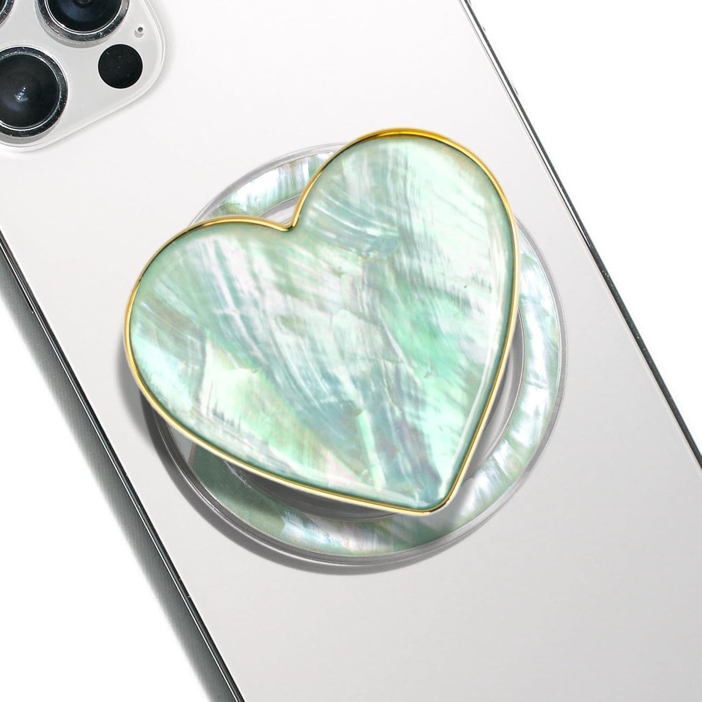 OnTheGrip Cute Natural Seashell Design Heart Shape Collapsible Mobile Phone Grip Stand Holder for Smartphone Tablet Cell Phone Accessory (Aqua Blue)