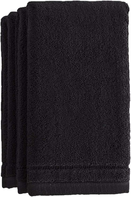 Cotton Fingertip Towels Set Black - 4 Pack - 11 x 18 Inches Decorative Small Extra-Absorbent and Soft Terry Towel for Bathroom - Powder Room, Guest and Housewarming Gift (Black)