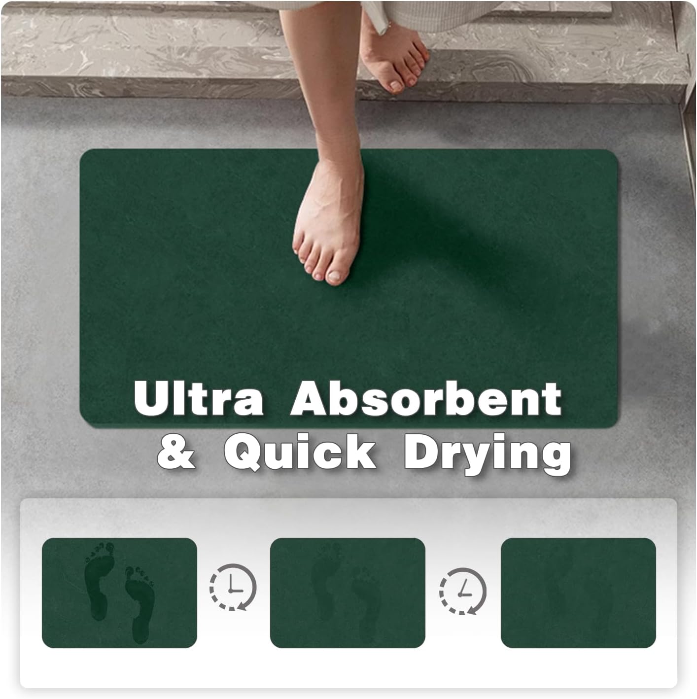 Bathroom Mat Quick Dry, Bathroom Rugs Non Slip Washable Thin Absorbent Bath Mat Fits Under Door Bathroom Floor Mat Perfect for Bath, Shower, or Sink 24"x70" Dark Green