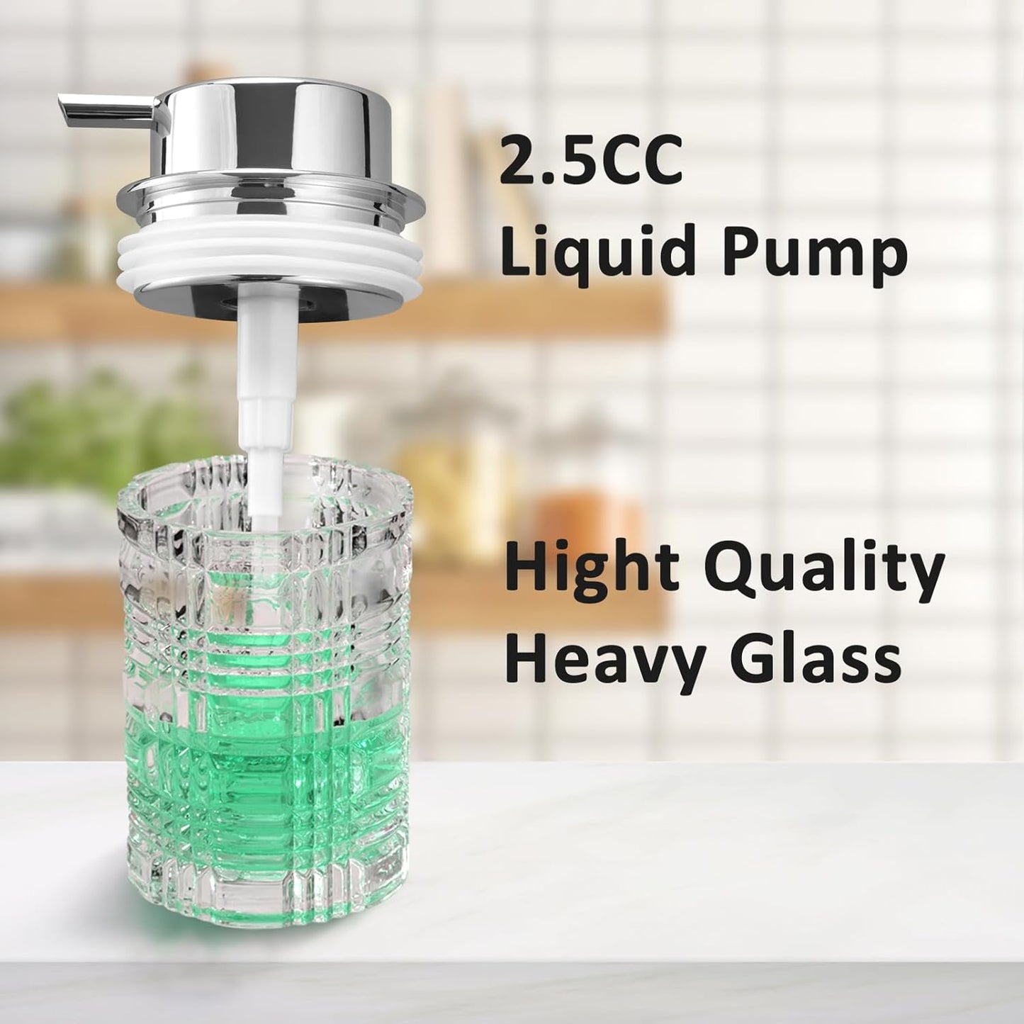 Bathroom Glass Soap Dispenser with Durable Rust-Proof Plastic Liquid Pump (Can't Foam) Hand Lotion Dispenser Antislip Shampoo Kitchen 10oz