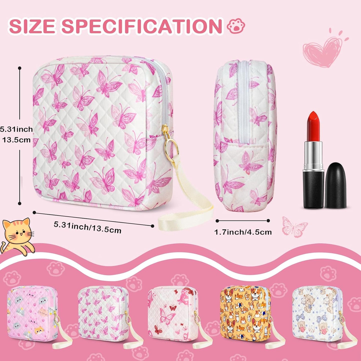 Tampon Holder for Purse, Quilted Period Bag Sanitary Napkin Storage Bag for Girls Womens, Portable Feminine Emergency Pad Period Pouch(Butterfly White)