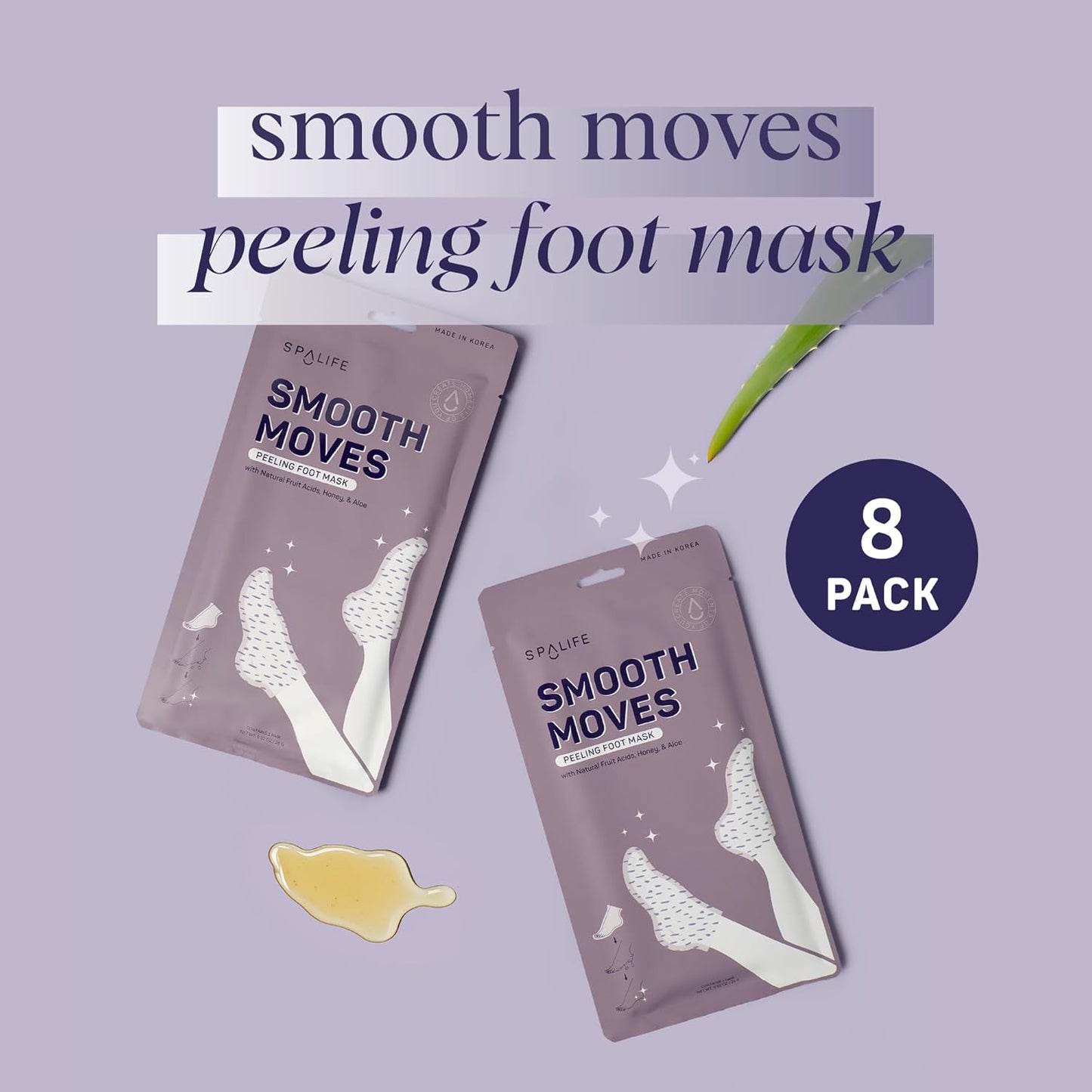 SpaLife Beauty Smooth Moves Peeling Foot Masks for Callus Removal – Foot Peel for Dry, Cracked Feet – Made with Natural Fruit Acids AHAs, Honey, Aloe, & Eucalyptus for Softer, Smoother Feet – 8 Pack