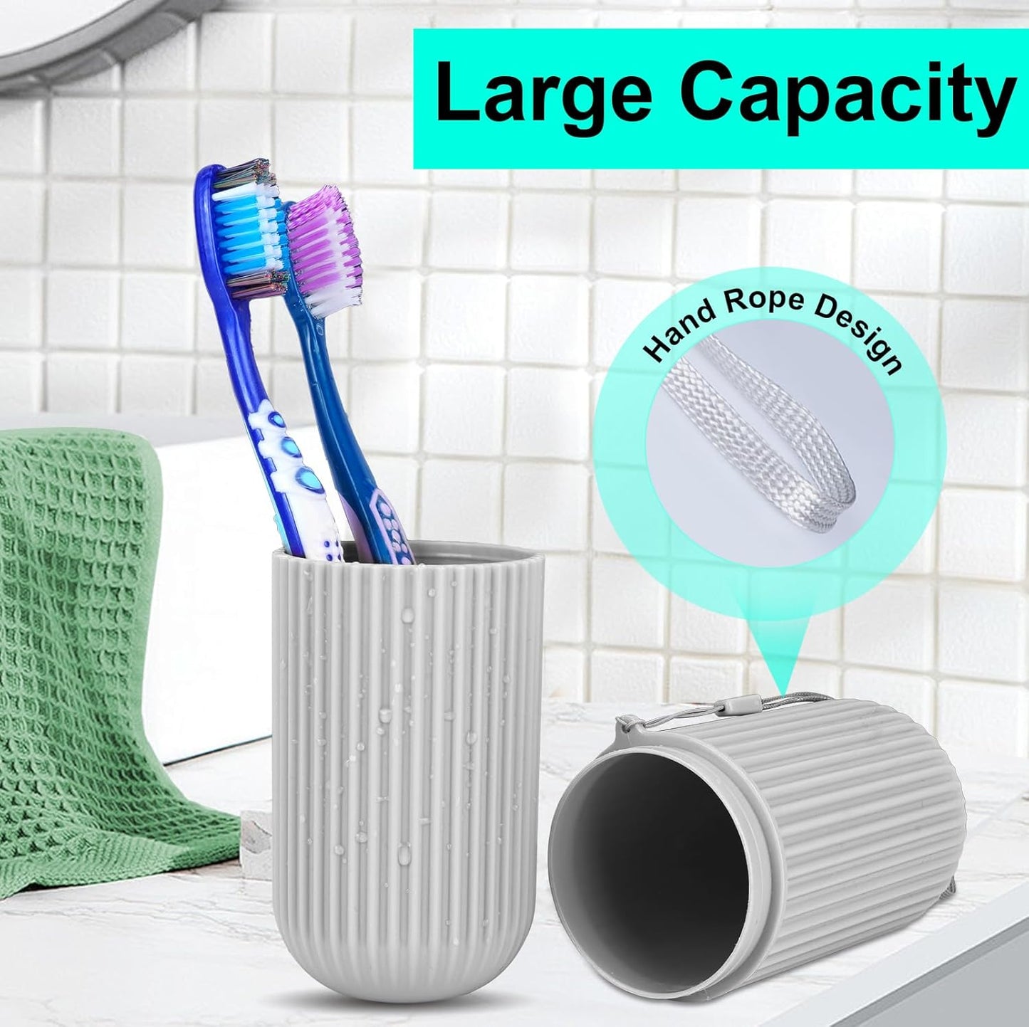 UCEC Toothbrush Case for Traveling, Portable Toothbrush Holders Travel Case, 7.7" x 2.36" x 2.36" Toothbrush Holders for Travel, Camp, Home, School, Business, Bathroom,2 Pack (Grey, White)