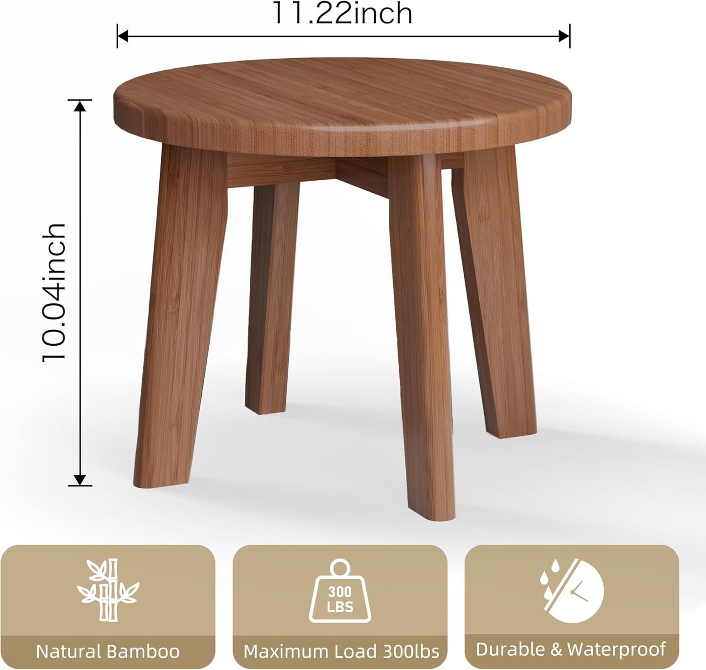 Wooden Step Stools for Kids,Small Portable Wood Stepping Stools Bamboo Shower Stool for Adults Sturdy Non-Slip Bench 300 lbs in Office Bathroom Kitchen Plant Stand 10inch (Round)
