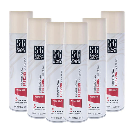 Salon Grafix Freezing Hair Spray Mega Hold - Quick-Drying Hairspray for Women and Men - Volumizing Formula - Professional Quality Results - 6 pc