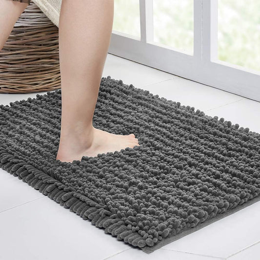 Walensee Bathroom Rug Non Slip Bath Mat (32x20 Inch Grey) Water Absorbent Super Soft Shaggy Chenille Machine Washable Dry Extra Thick Perfect Absorbant Best Large Plush Carpet for Shower Floor