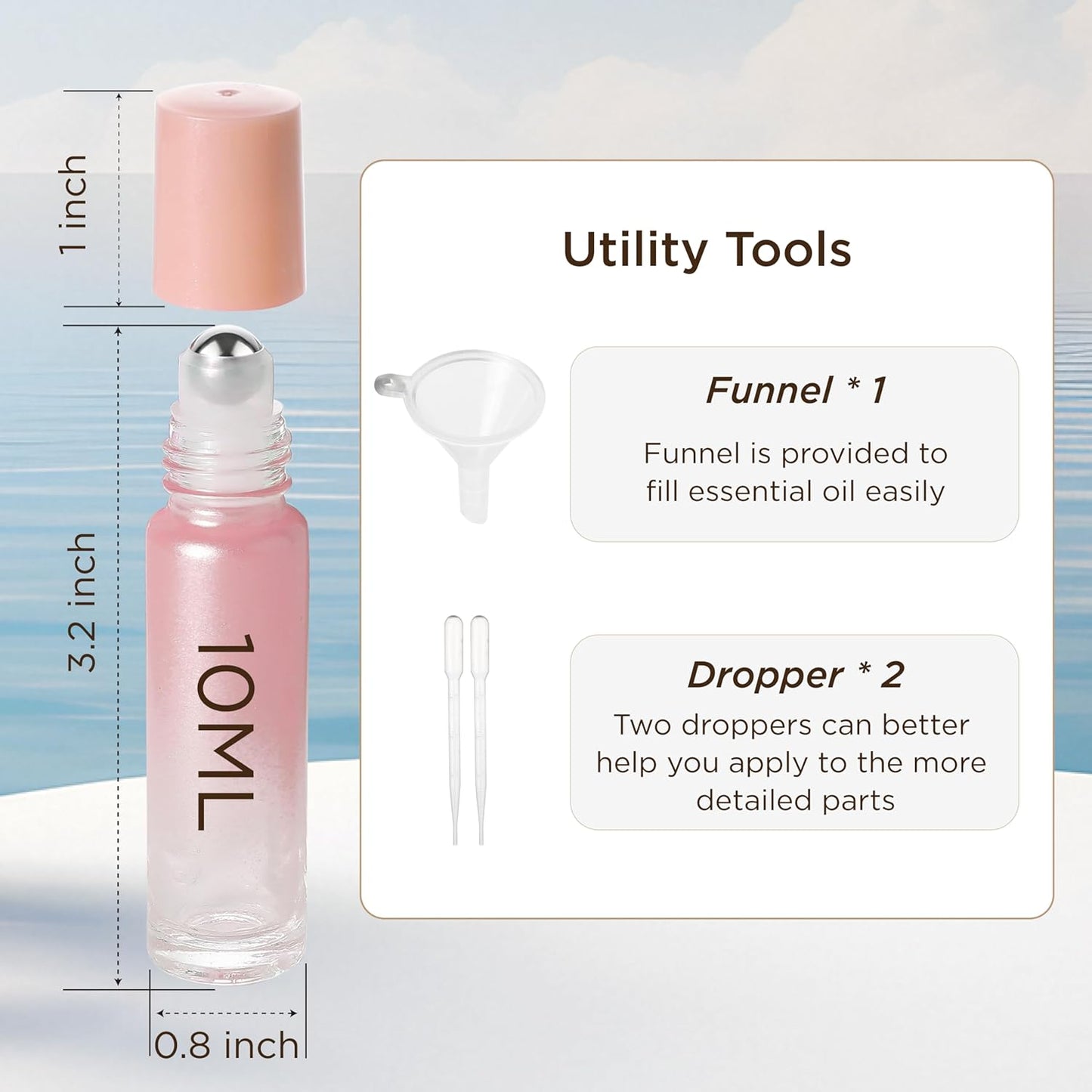 Essential Oil Roller Bottles, 10ml Thick Glass Perfume Roller Bottles with Funnel Opener and Dropper Colored Glass Empty Bottles with Stainless Steel Roller Balls (Pink, 12 Pack)