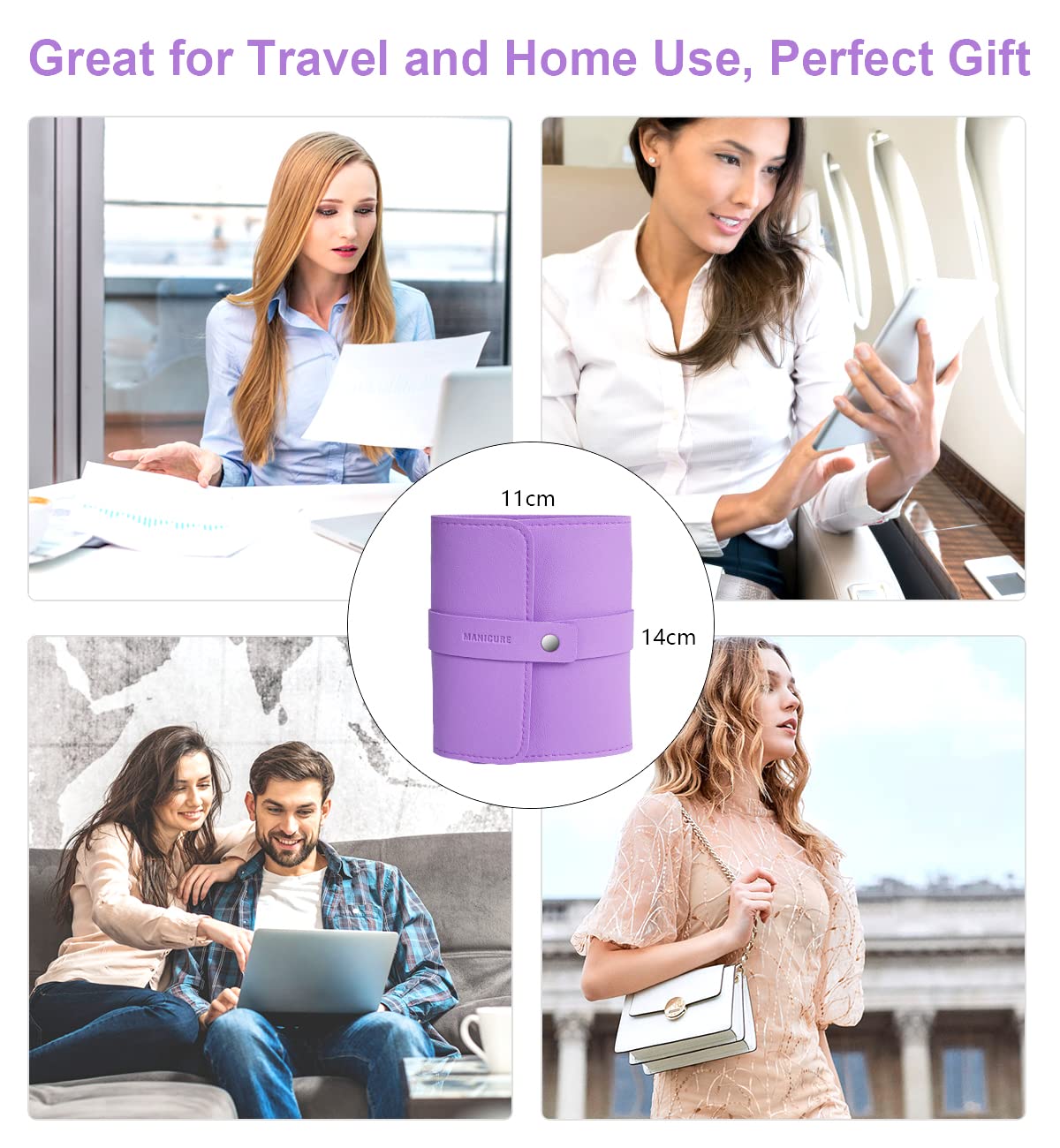 Manicure Set Professional Nail Clippers Pedicure Kit, 16 pcs Stainless Steel Nail Care Tools Grooming Kit with Luxurious Travel Leather Case for Thick Nails Men Women Gift (Violet)