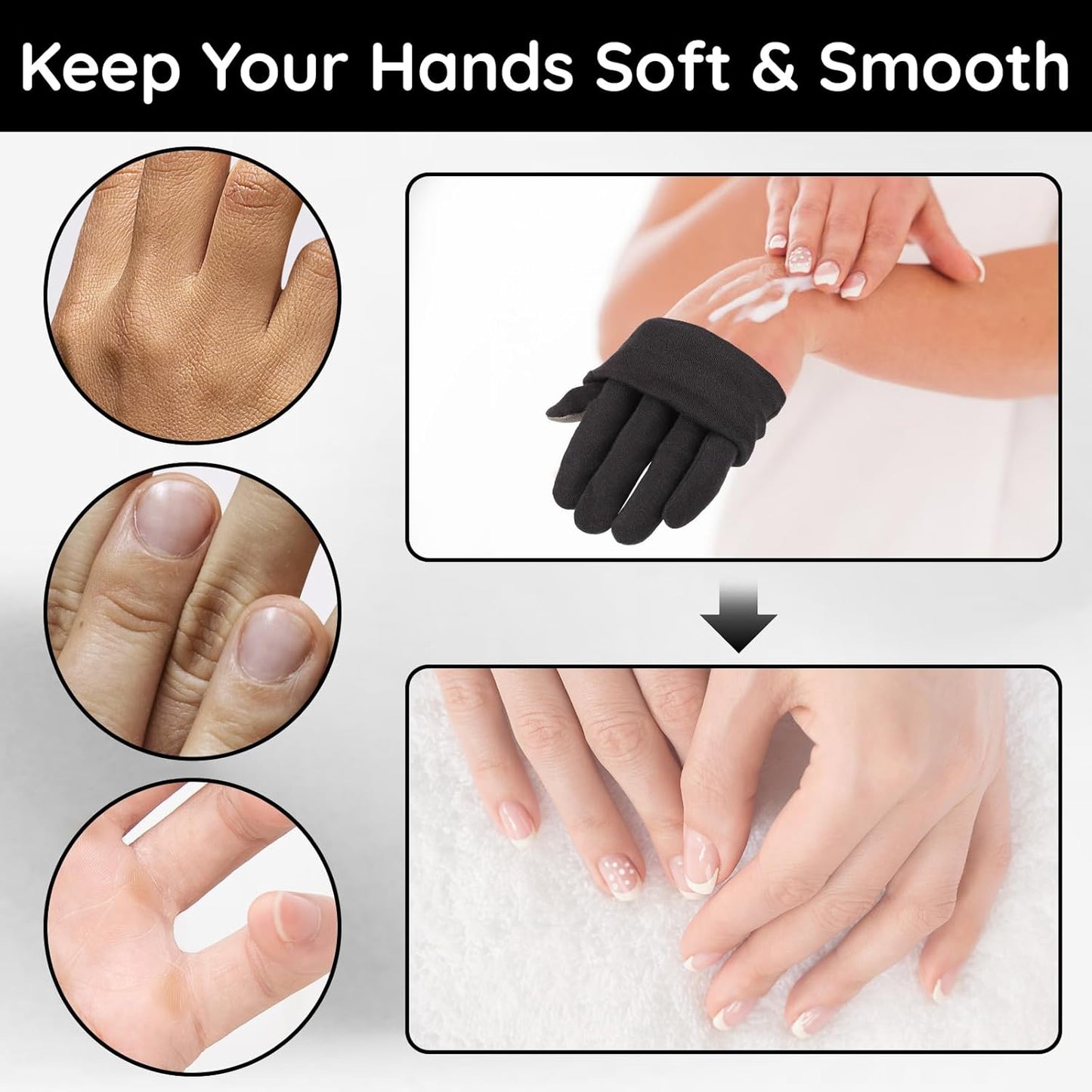 Segbeauty 16 Counts Elastic Black Cotton Gloves with Touchscreen Fingers, 8 Pair Bulk Sleeping Moisturizing Lotion Gloves Overnight for Women with Elastic Band, Hand Care Cotton Work Glove for Working