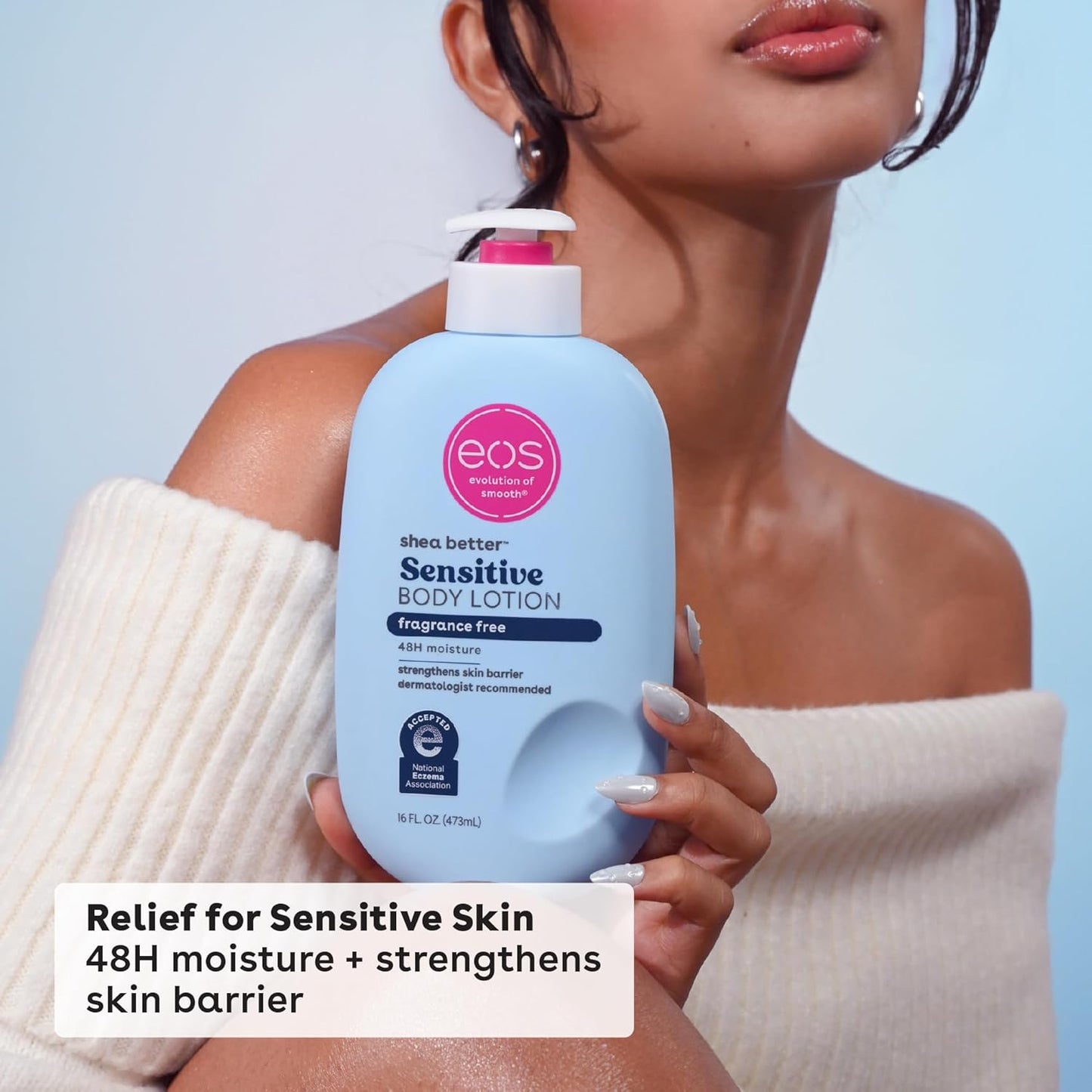 eos Shea Better Body Lotion Fragrance Free, 24-Hour Hydration Skin Care, Lightweight & Non-Greasy, Natural Shea, Vegan, Unscented Body Lotion, 16 fl oz