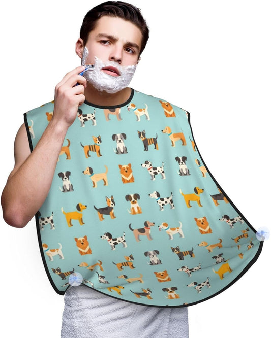 Beard Grooming Cape, Waterproof Hair Catcher for Shaving Trimming, Non-Stick Bib Apron Gifts for Dad Men, Cute Different Dogs Shave Bib