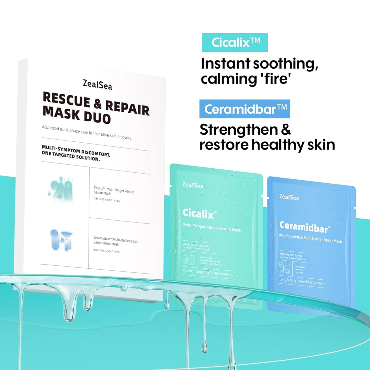 ZealSea Cicalix & Ceramidbar Face Masks Skincare Set, Derm Solution Sheet Mask for Multi-Trigger Sensitivity, Soothing & Calming, Strengthen & Restore Skin, Facial Mask with Cica & Ceramide, 16 Pack