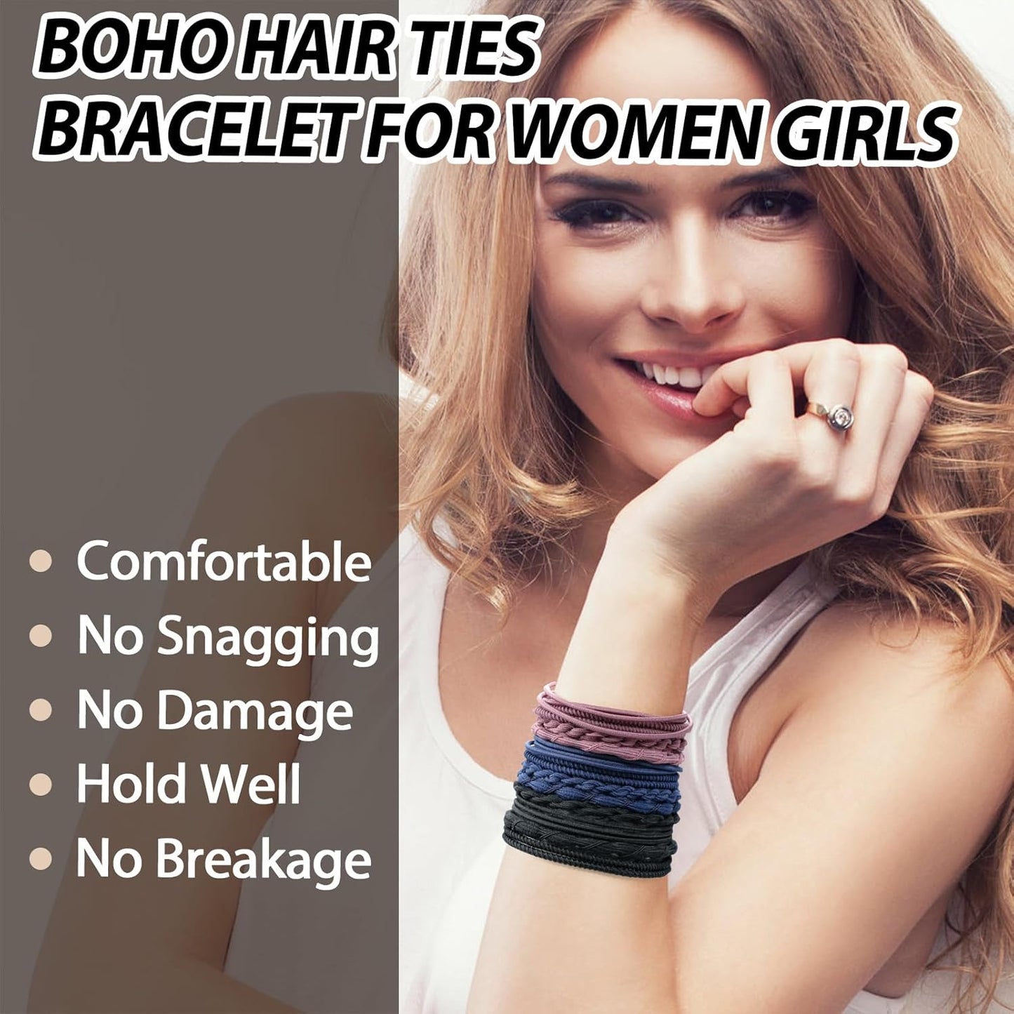 Hair Ties For Girls and Women, Boho Hair Ties Set of 12, Elastic Hair Bands, Hair Tie Bracelet, Ponytail Holders for Daily Life, Sport, Cooking, Working