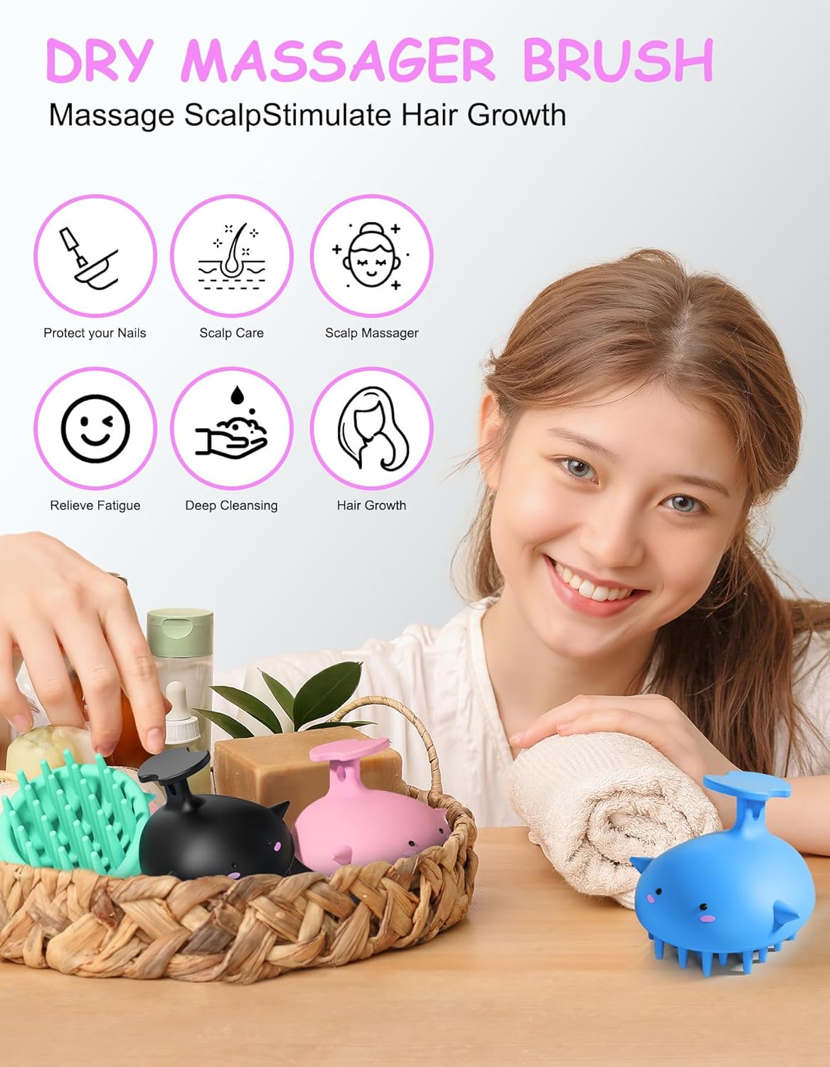 Scalp Massager Hair Growth Shampoo Brush, Silicone Scalp Scrubber Shower Scalp Brush for Hair, Head Massager Scalp Exfoliator for Dandruff Removal, Wet Dry Scalp Massage Tool for Hair Care, Black