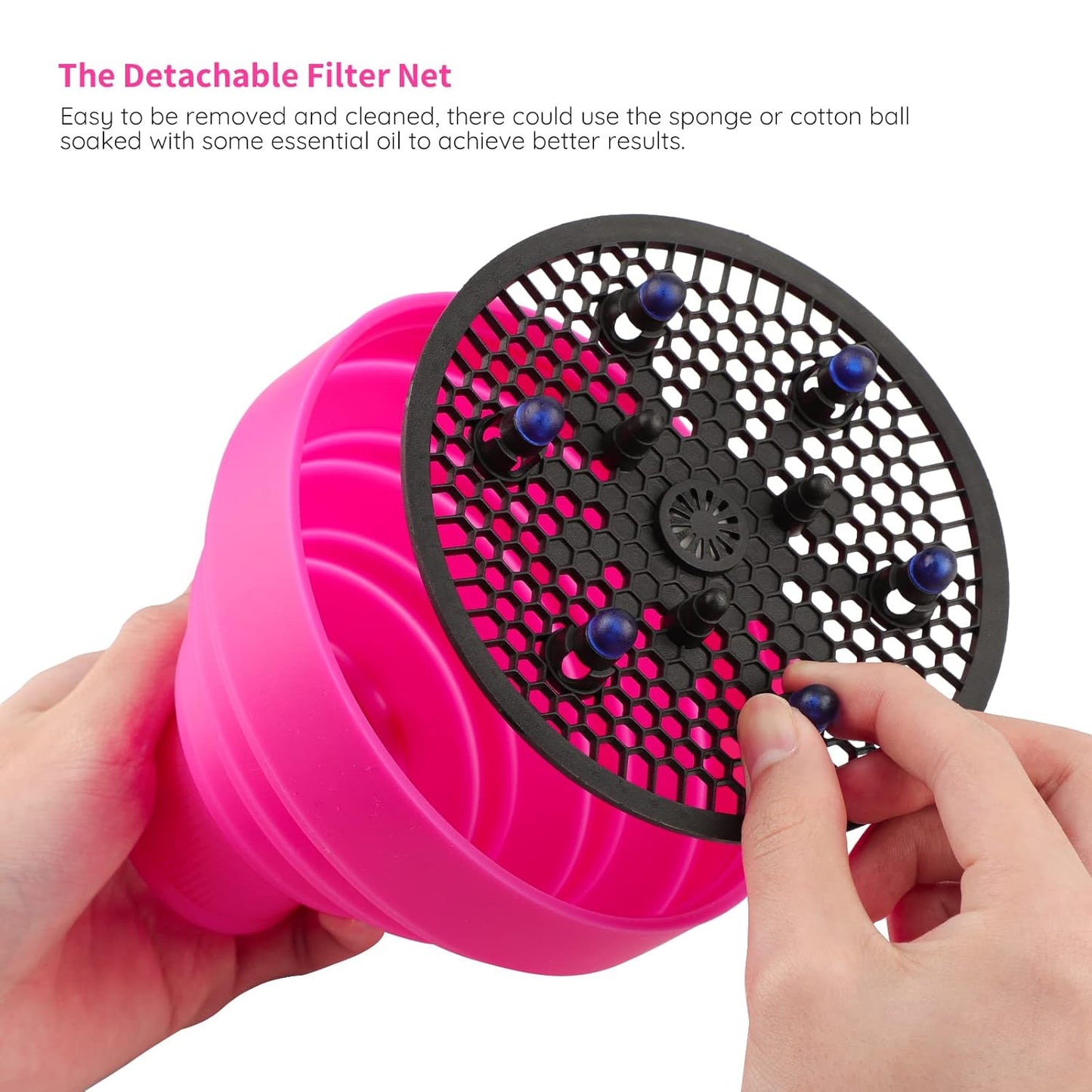 Segbeauty Travel Foldable Hair Diffuser, Collapsible Portable Hair Diffuser Easy for Natural Fine Thick Hair, Universal Blow Dryer Attachment for Blow Dryer with Nozzle 1.65-1.77In (Rose Red)