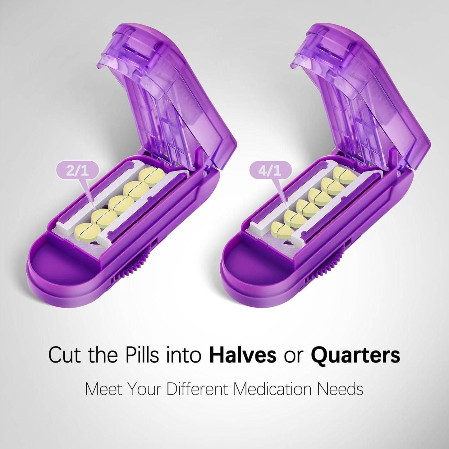 Pill Cutter Splitter for Small and Tiny Pills, Pill Cutter for Small or Large Pills, Pill Splitter for Multiple Pills at a Time with Centering Device and Stainless Steel Blade (Purple)