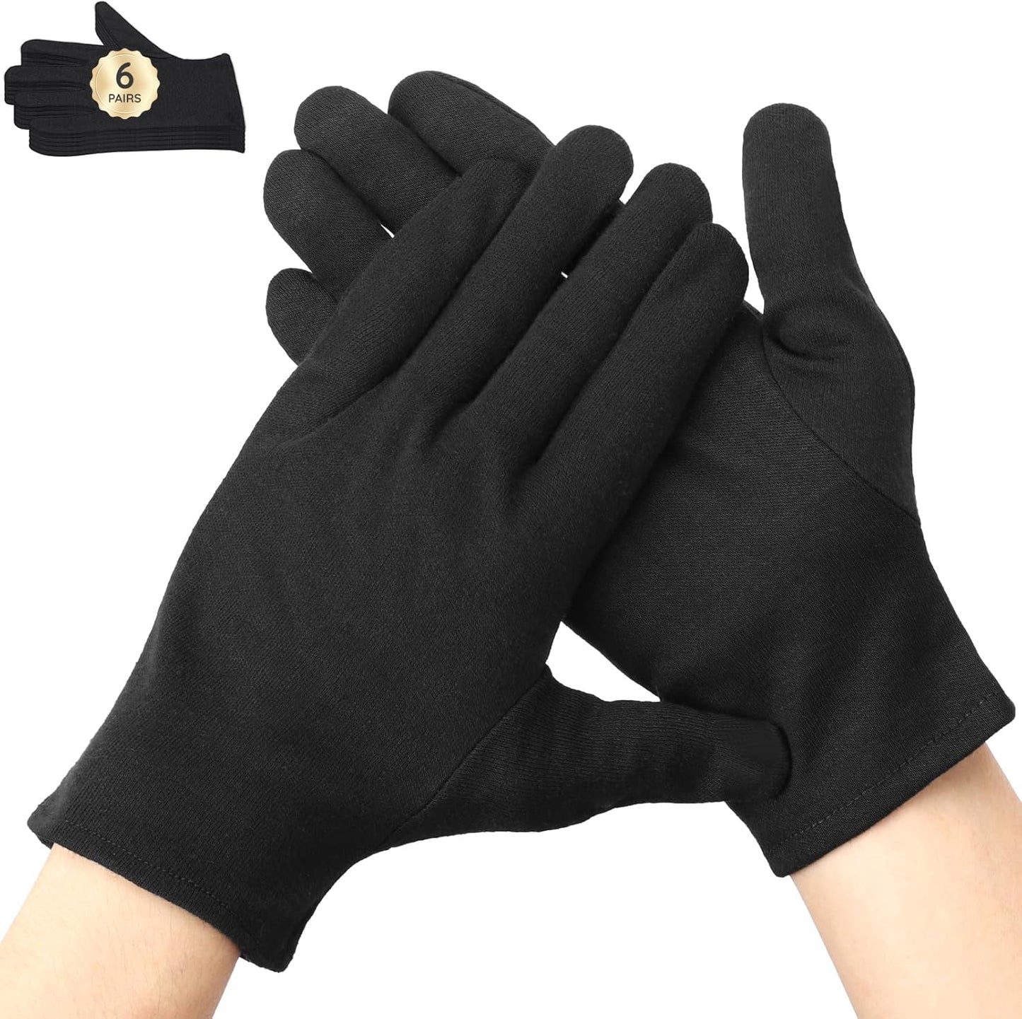 Segbeauty 12 Counts Black Cotton Gloves for Sleeping, 6 Pairs Lotion Hand Moisturizing Cotton Gloves for Dry Hands Overnight, Hand Care Sleep Moisture Glove for Men Dry Hands Reusable Spa Glove Large