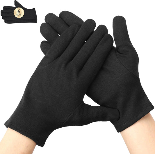 Segbeauty 12 Counts Black Cotton Gloves for Sleeping, 6 Pairs Lotion Hand Moisturizing Cotton Gloves for Dry Hands Overnight, Hand Care Sleep Moisture Glove for Men Dry Hands Reusable Spa Glove Large