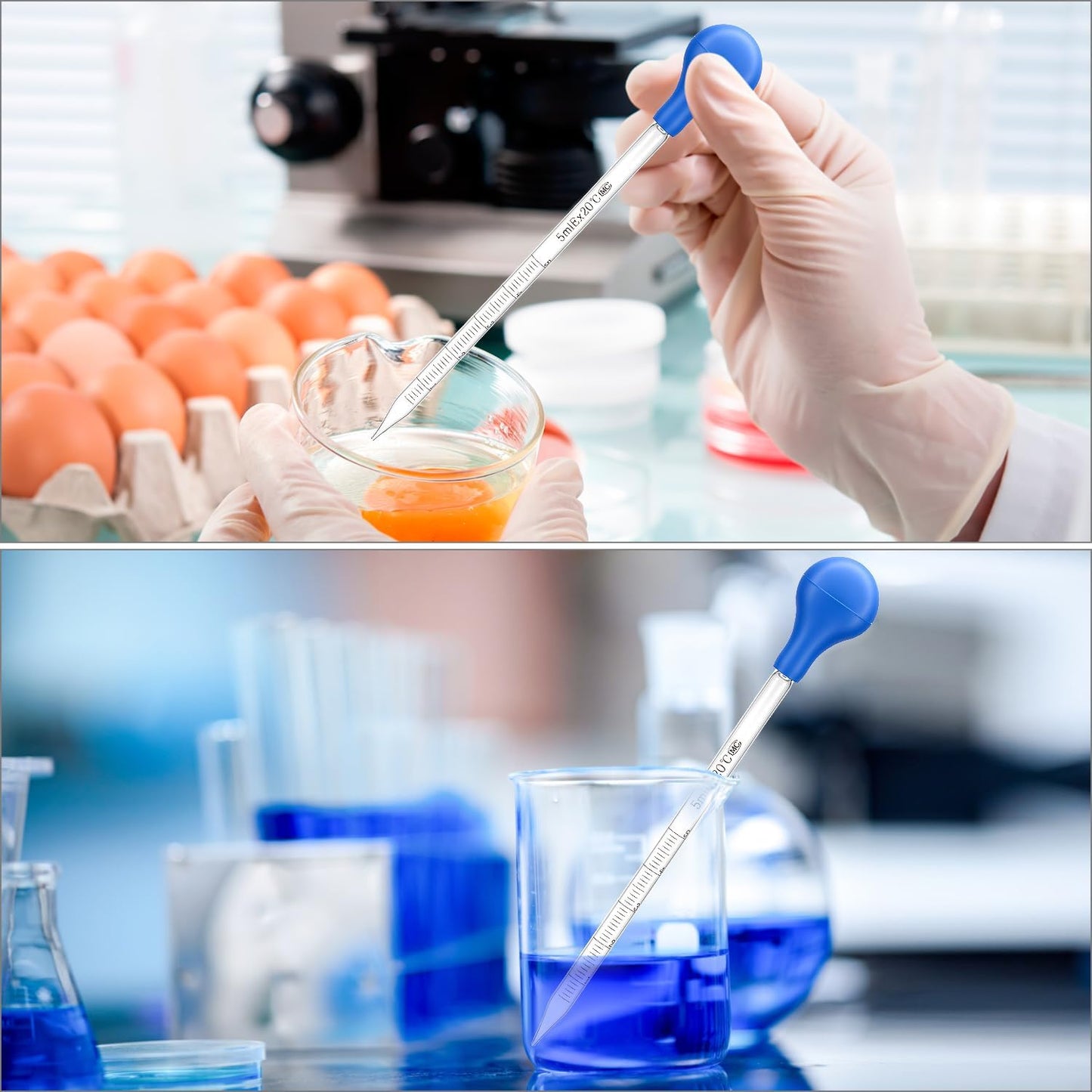 QWORK Glass Droppers Pipettes Graduated Lab Dropper Set, 10 ml Capacity with Large Rubber Caps Glass Liquid Pipette