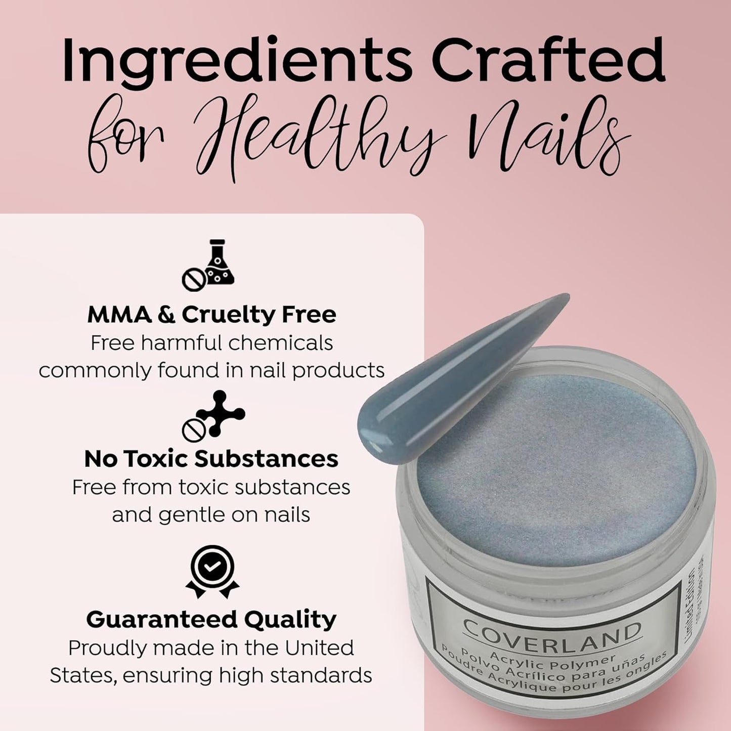 Tones Coverland Acrylic Nail Powder "Moon Dust" - Limited Edition Acrylic Powder for Nail Design, Sculpting, and Masking Nail Bed Imperfections - Professional Acrylic Nail Supplies - (1.5 Oz)