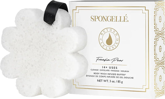Spongelle Freesia Pear Wild Flower Buffer Body Scrubber with Box | Bath & Shower Loofah for Women | Exfoliator with Body Wash Infused | 14+ uses