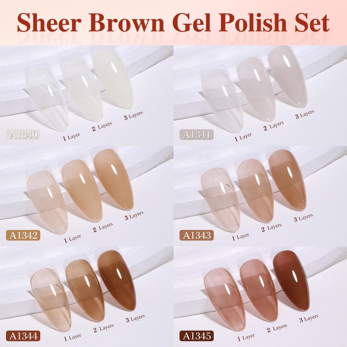 Double Rhythm Gel Nail Polish Set of 6 Colors Baby Light Pastel Milky Nail Polish Starter Kit Art DIY Salon Home (Jelly Sheer White Nude Brown Coffee,Kit 19)