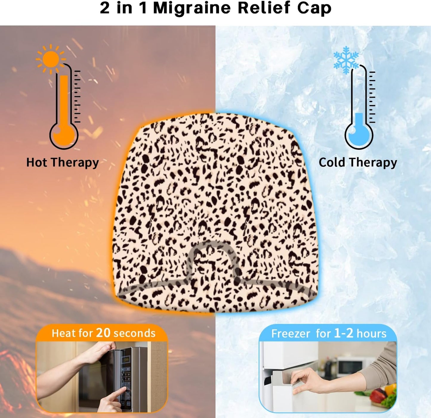 Migraine Relief Cap, Gel Cooling Eye Mask, Cooling Gel Relief 2 Pack Set, Hot/Cold Therapy, Natural Relief Cap, Instant Headache Relief, for Sinus, Puffy Eyes,Tension, Stress Relief