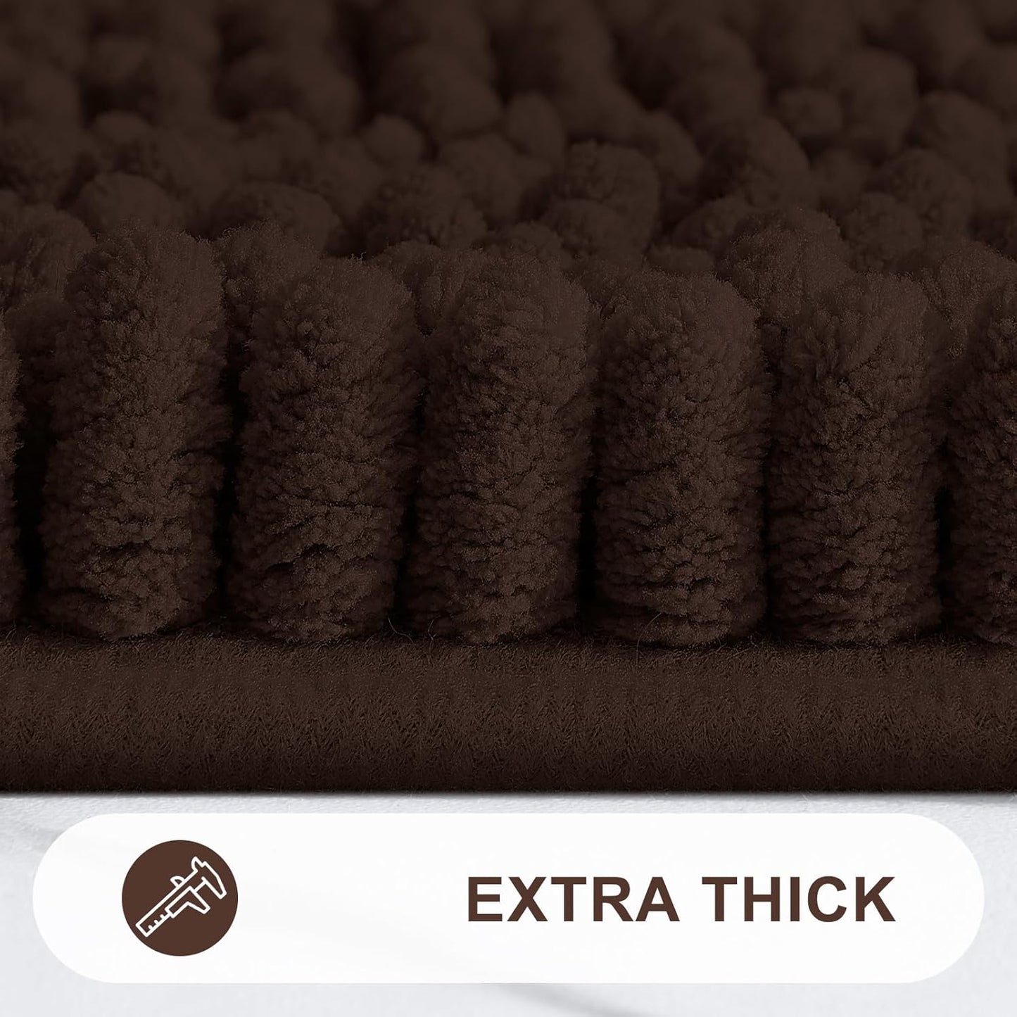 Grandaily Chenille Striped Bathroom Rugs 59x35, Extra Thick and Absorbent Bath Mats, Non-Slip Soft Plush Shaggy Shower Carpet, Machine Wash Dry, Bath Rug for Bathroom, Brown