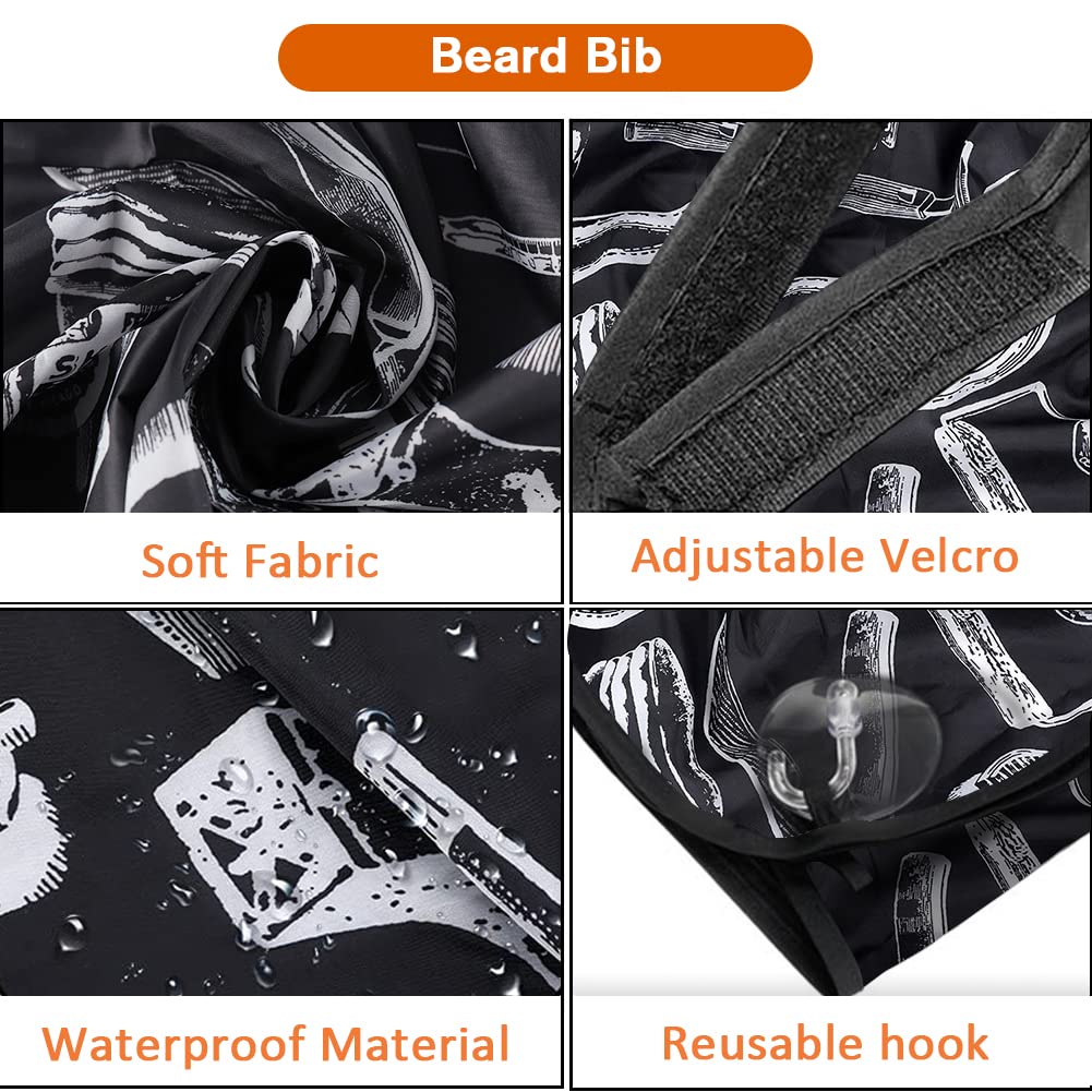 Beard Bib Apron, Beard Trimming Catcher Bib for Men Shaving and Hair Clippings, Waterproof Non-Stick Hair Catcher Grooming Cloth with 2 Suction Cups