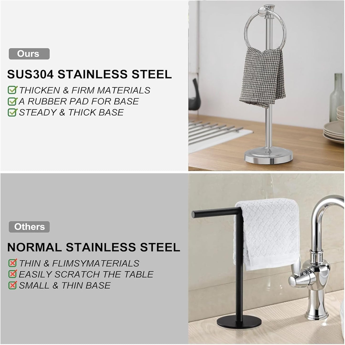 Hoimpro 17 Inch Stand Hand Towel Holder Towel Bar Towel Hanging Ring, Free Standing Floor Hand Towel Rack Storage for Bathroom Kitchen Vanity Countertops, Hardware Accessories(Polished Chrome)