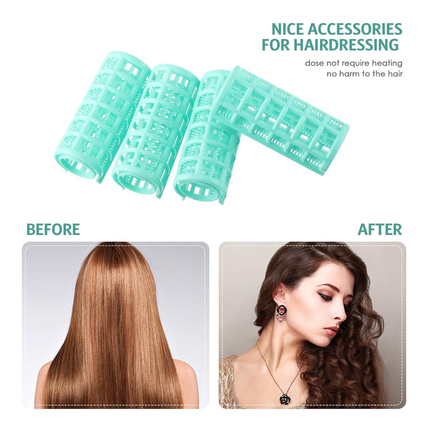 Syhood 12 Pcs Plastic Hair Rollers for Women Large Size Curlers Set Snap Roller Clips with Rat Tail Comb for Long Medium Short Hair Bangs, Salon Hairdressing Styling Tool(2.6 x 0.9 Inch,Light Green)