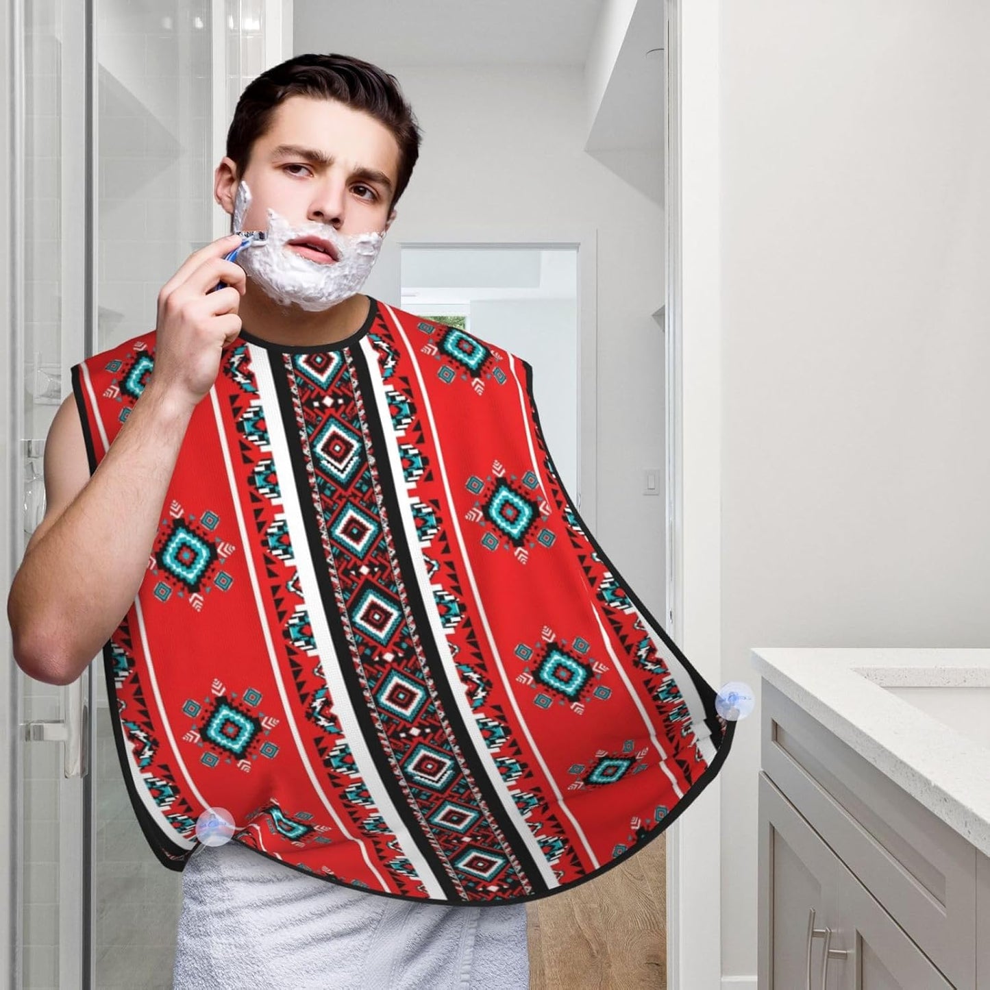 Waterproof Grooming Apron, Non-Stick Beard Bib with Suction Cups, for Aztec Ethnic Tribal Native American Indian Navajo