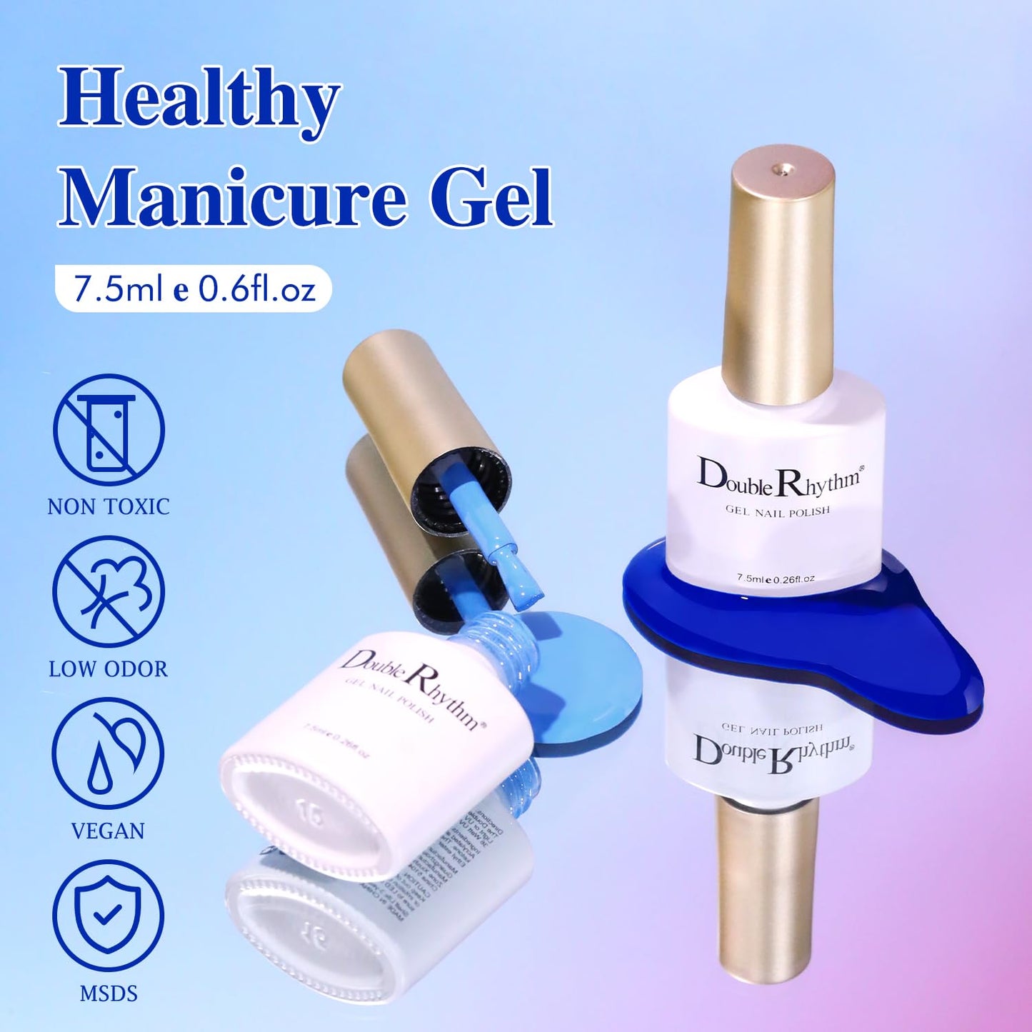 Double Rhythm Gel Polish Set of 6 Colors Baby Light Pastel Milky Gel Polish Starter Kit Art DIY Salon Home (Light Dark Navy Blue White Gold,Kit 17)