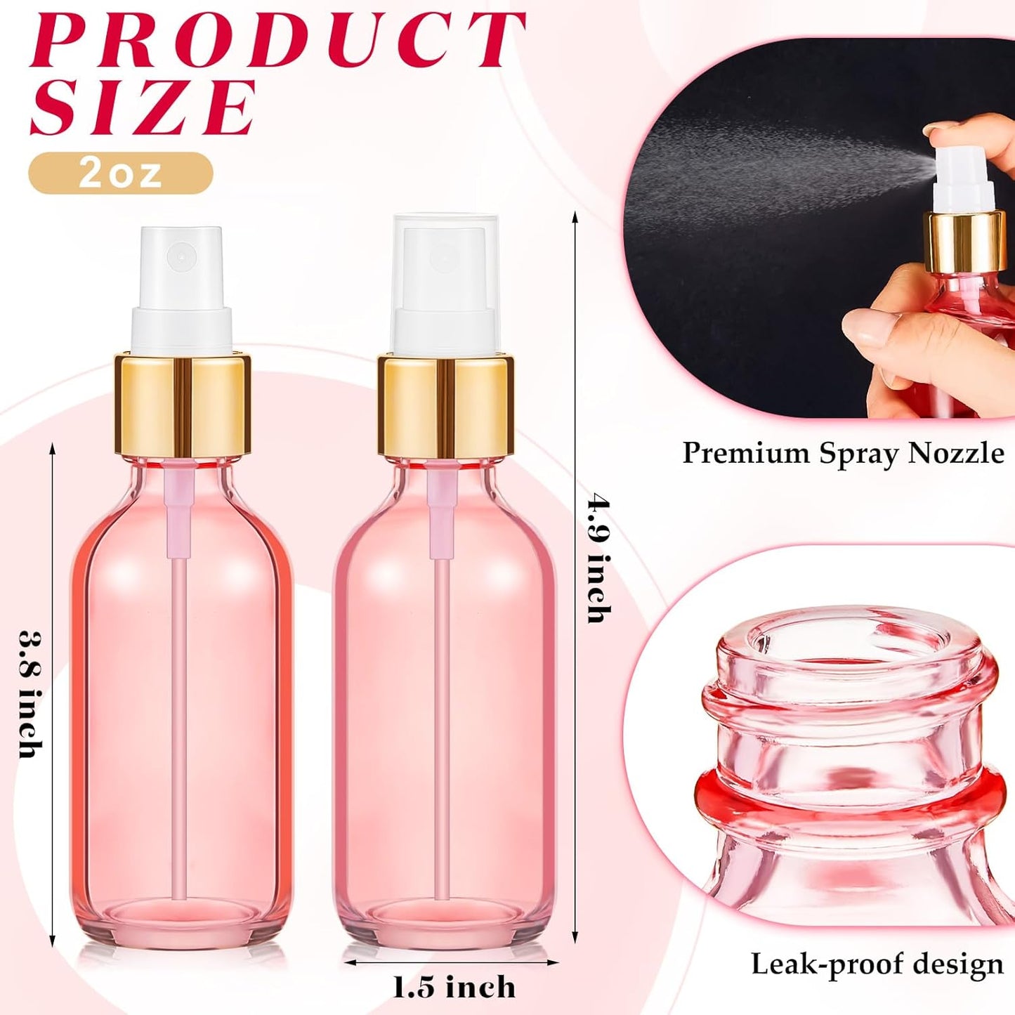 Roshtia 30 Pcs 2 oz/ 60 ml Rose Gold Glass Spray Bottle Refillable Perfume Atomizer Clear Decorative Empty Bottles with Fine Mist Sprayer Pump for Face Body Travel