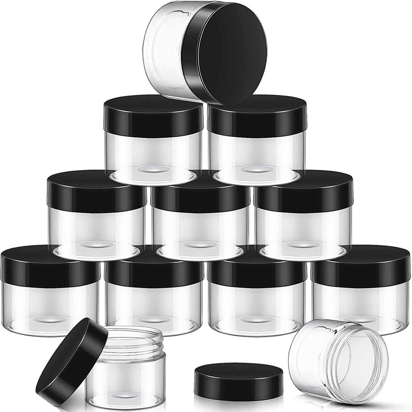 SATINIOR 12 Pack 16 oz Plastic Container Jars with Lids Round Clear Travel Cosmetic Container Slime Jars for Toiletries, Lotion, Cream, Ointments, Makeup, Rhinestone, Samples, Kitchen Storage(Black)