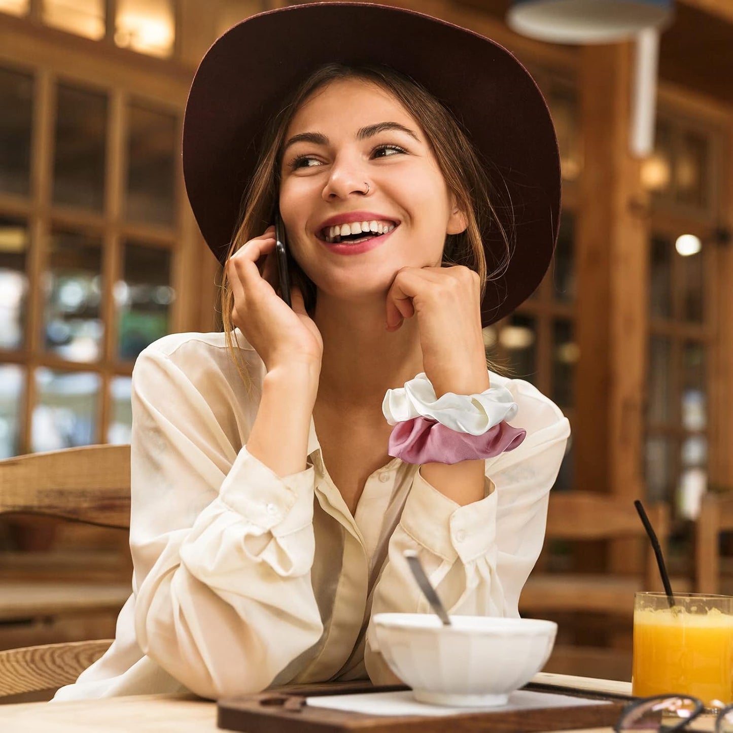 Lolalet Scrunchies for Women, Satin Hair Softer Than Silk Ties Sleep, Big Scrunchy Ponytail Holder with Elastic Bands Girls Thick Thin Curly -6 Pack, Style B