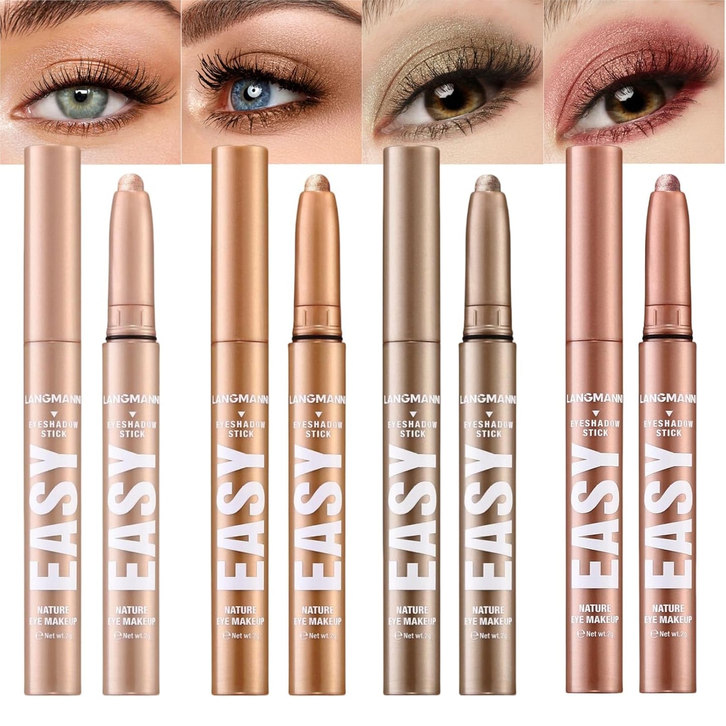 Jolilab Eyeshadow Stick Set, 4 Colors Matte Professional Bright-Colored Contouring and Highlight Stick, Cream Waterproof Long Lasting High Pigmented Eye Shadow. (4, 08+10+11+12)