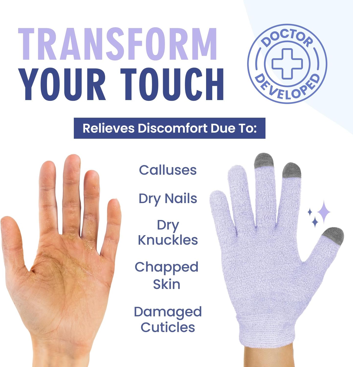 Dr. Frederick’s Original Moisturizing Gel Gloves – Deep Moisturizing and Fast Relief for Dry Hands – Touchscreen-Friendly – Mango Butter, Shea Butter, Jojoba, & Coconut Oil (Lilac Leisure)