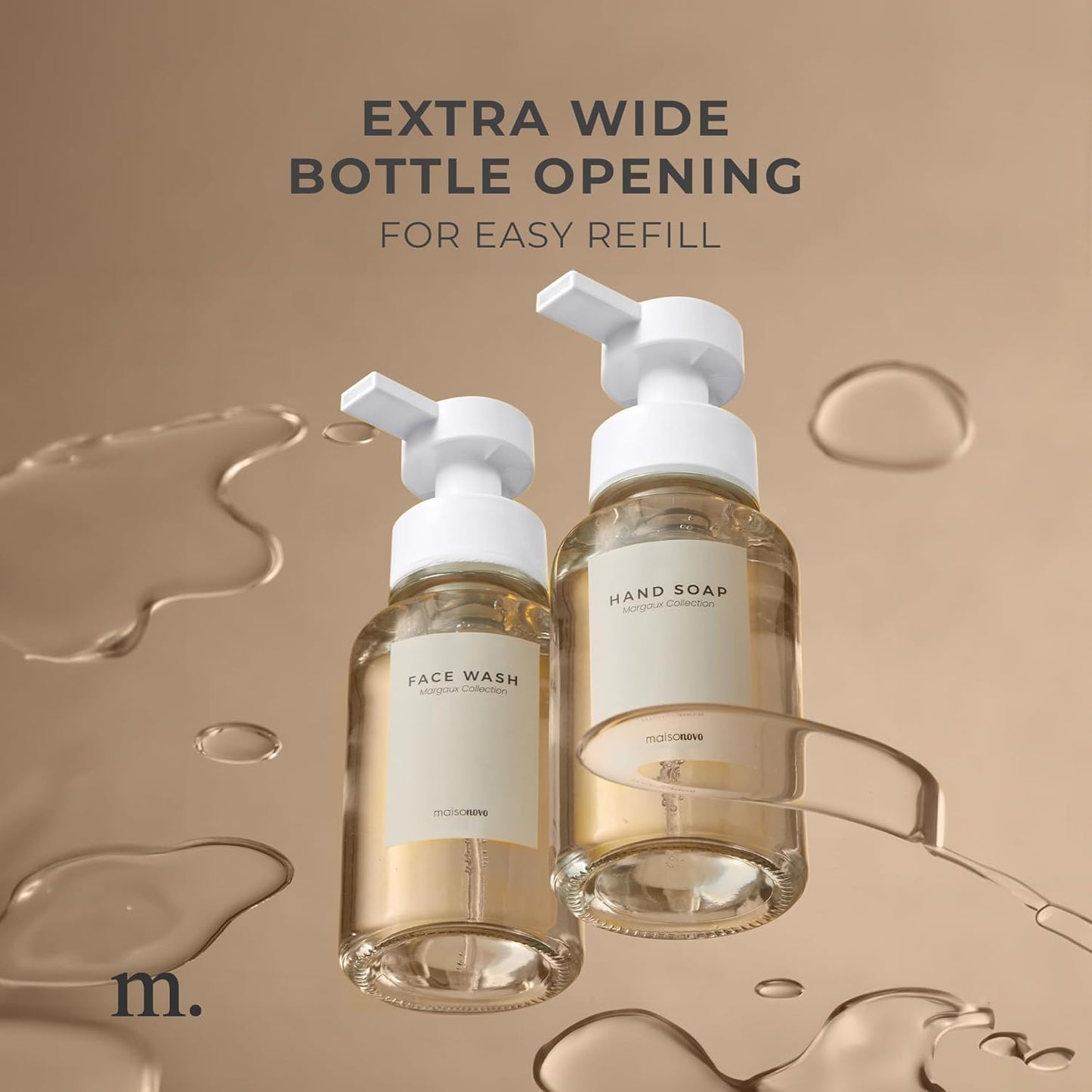 MaisoNovo Glass Foaming Soap Dispenser 14 Oz | Clear Glass White Plastic Pumps x 2