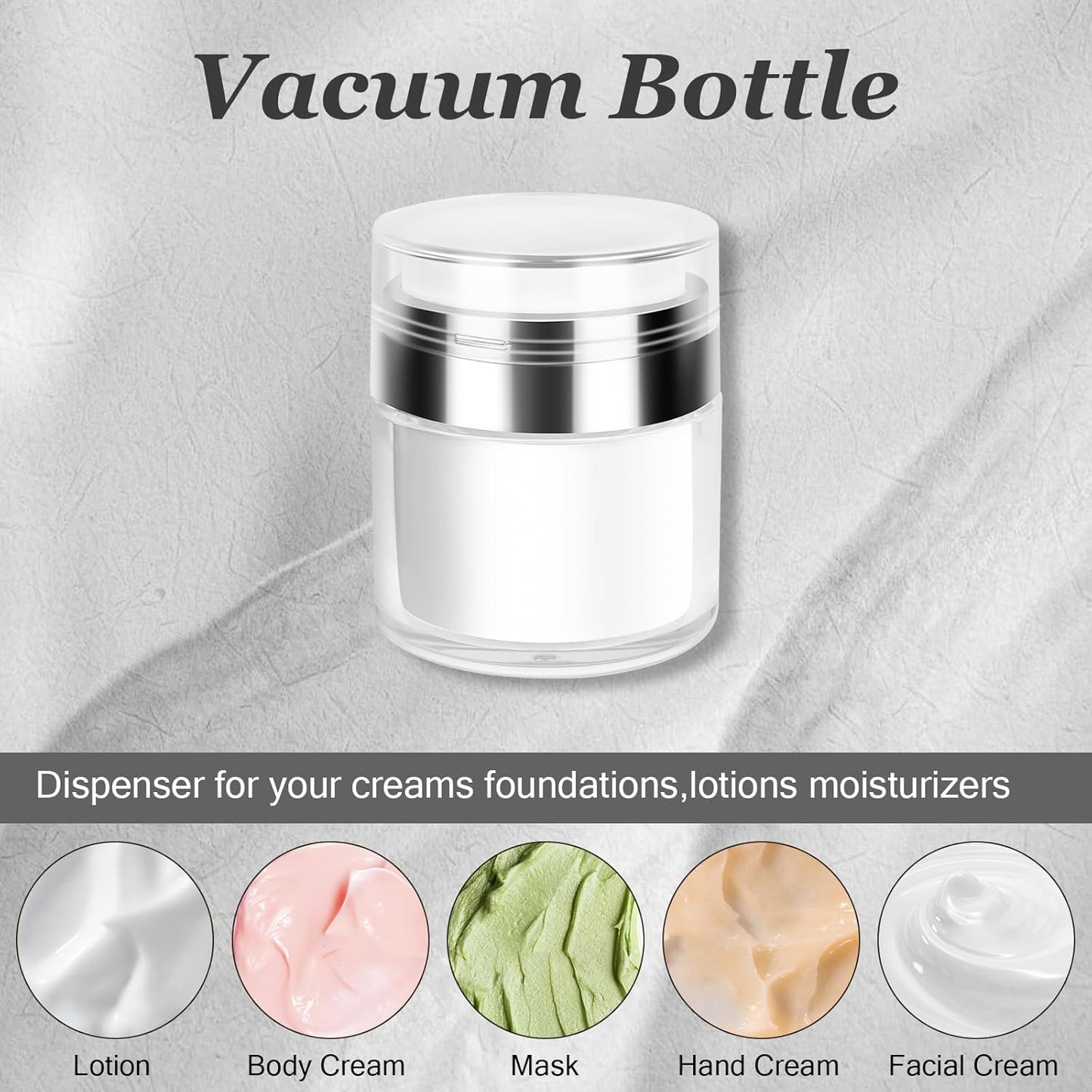 Airless Pump Jars Refillable Cosmetic Moisturizer Pump Botttles Travel Size for Cream, Gels and Lotion with Silicone Spatula (1oz)