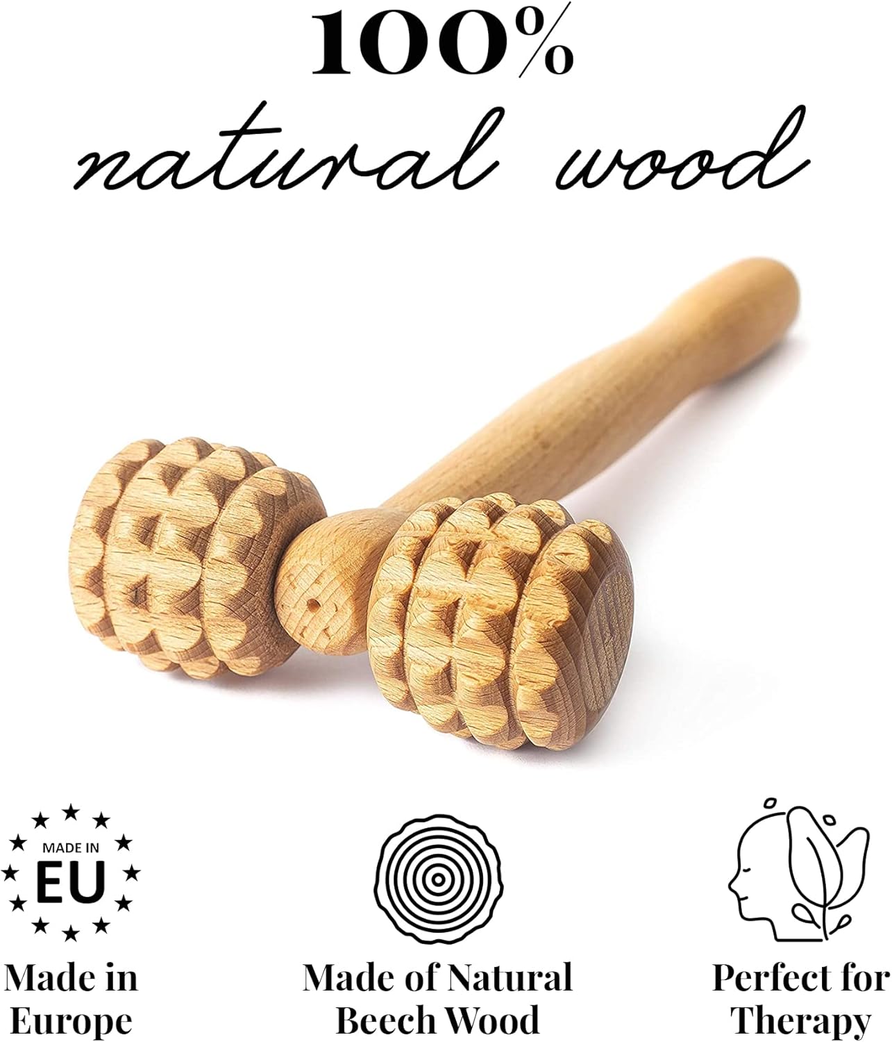 Tuuli Accessories - T-Shape Massage Roller, Body and Face Roller, Multi-Functional Facial Massager, Helps Ease Muscle Tension and Supports Skin Health, Wooden Roller Massager Tool