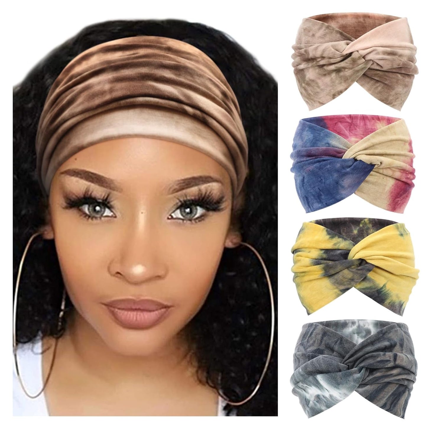Extra Wide Headbands for Women Large Turban Headband Non Slip Boho Elastic Hairband Hair Twisted Knot Head Bands Accessories