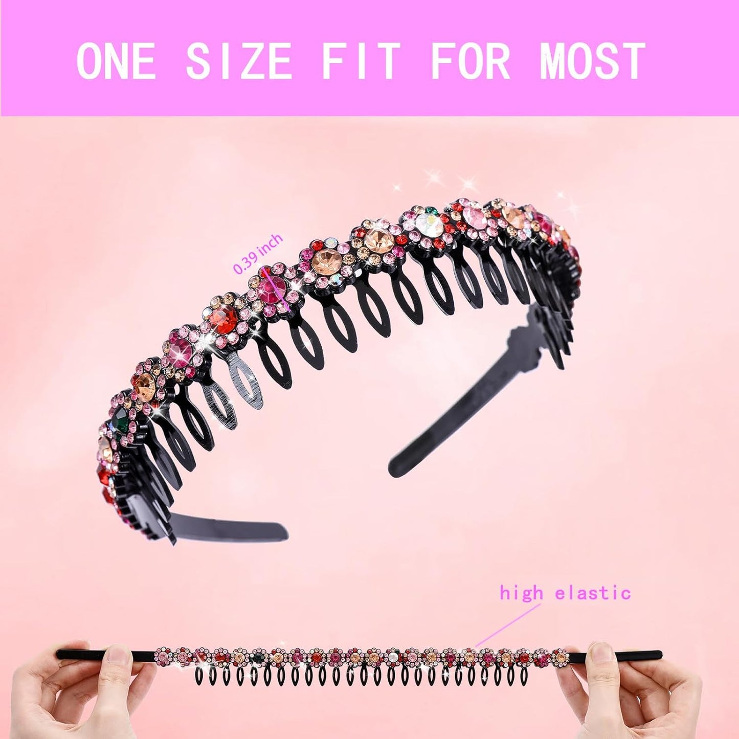 Rhinestone Headbands for Women Girls Glitter Flower Headband with Teeth Comb Non Slip Hairband Sparkly jeweled headband Hair Hoop jeweled headband Hair Accessories with 4PCS