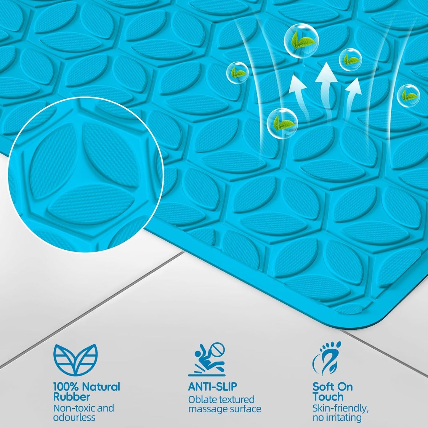 WRISIN Bathtub Mat Non Slip with Suction Cups - 100% Rubber Bathroom Mat Textured for Bath Tub Shower Safety - Soft on Touch - BPA/PVC Free - Pet Dog Bath Mat - Machine Washable - 16 × 28 Inch（R Blue）